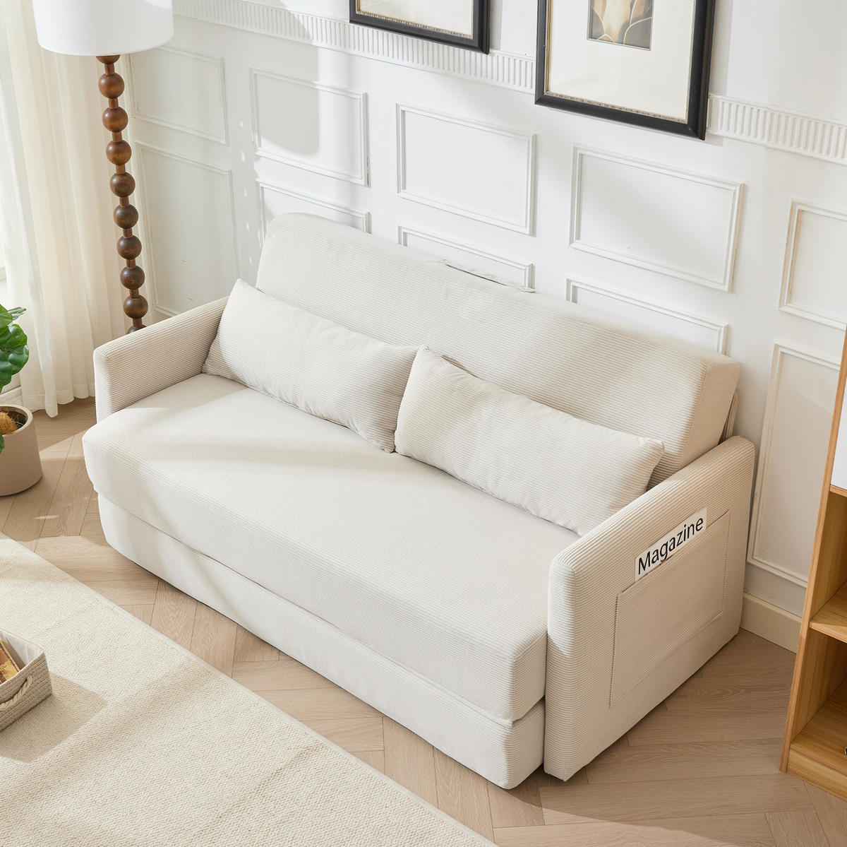 SOFABETT 2-Sitzer klappbar 165 cm Cord Beige - Beige, Metall (1654/82/92cm) - Meubliv