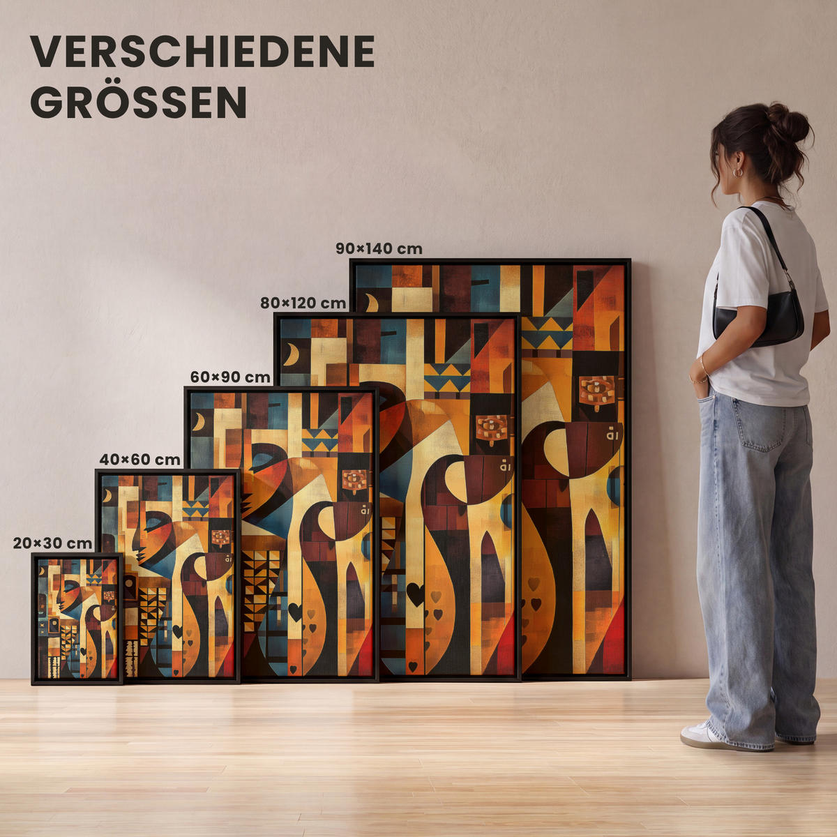 LEINWAND Bilder mit Rahmen - Figuren - Abstrakt - Symbole - 100x150 - Terracotta, Textil (100/150cm) - MuchoWow
