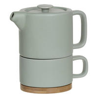 TEEKANNE mit einem Becher Nature Pfefferminzgrün 13,5/10/15 cm - Grün, Keramik (10/13.5cm) - Secret de Gourmet