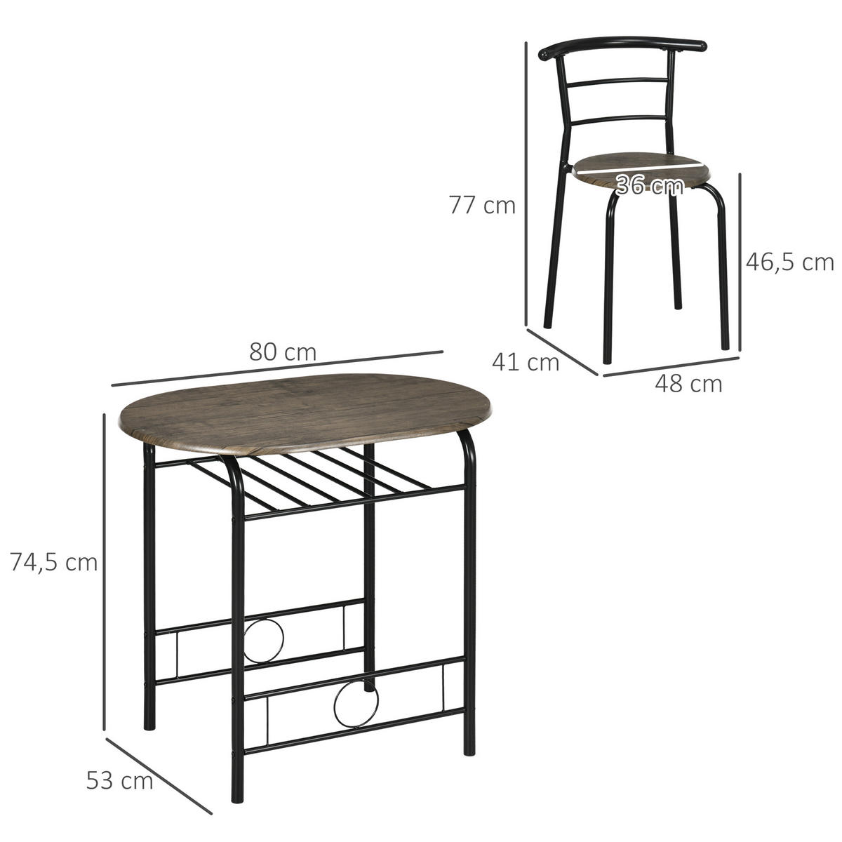 ESSGRUPPE, MDF, Metall, Schwarz - Schwarz, Kunststoff (53/74.5/80cm) - HOMCOM