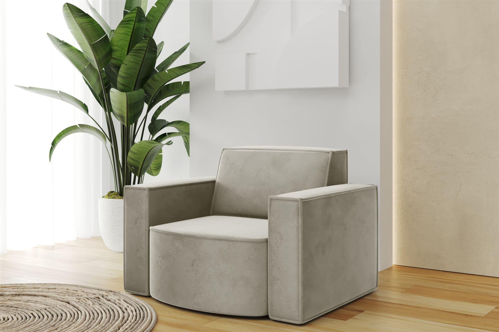 SESSEL Palma Opera Velvet - Perlmutt, Holzwerkstoff/Textil (98/74/89cm) - Fun Möbel