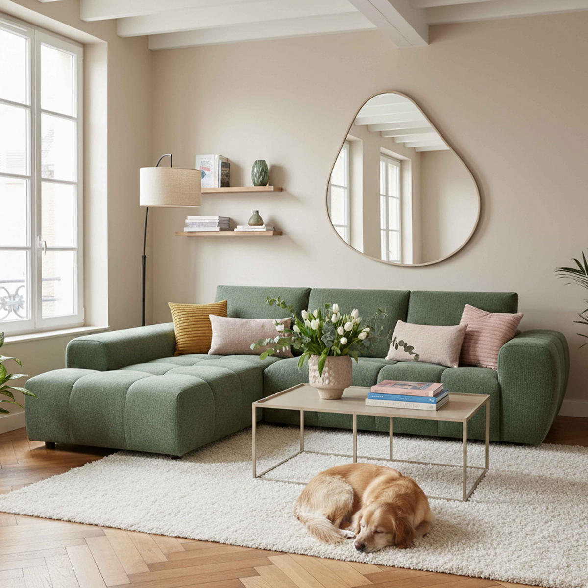 SOFA 3-Sitzer, Grün - Grün, Textil (205/270cm) - Oviala