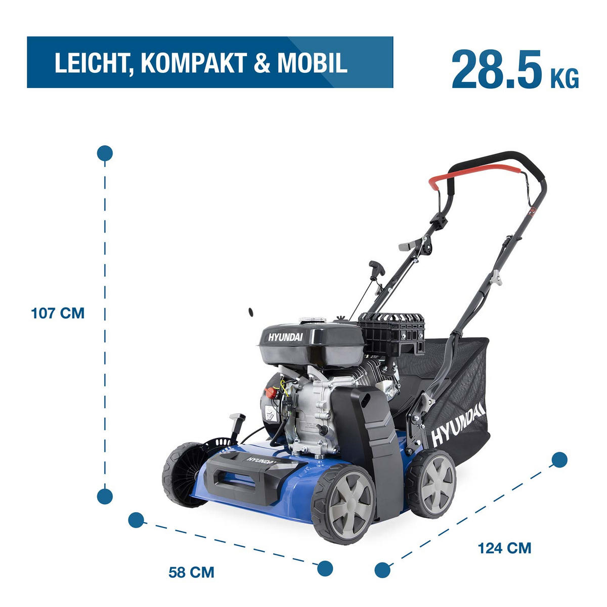 BENZIN-VERTIKUTIERER Lüfter SC4002G Rasenlüfter Moosentferner (40 cm, 5.6 PS, 40L Fangkorb) - Blau, Metall (58.5/111/115cm) - HYUNDAI