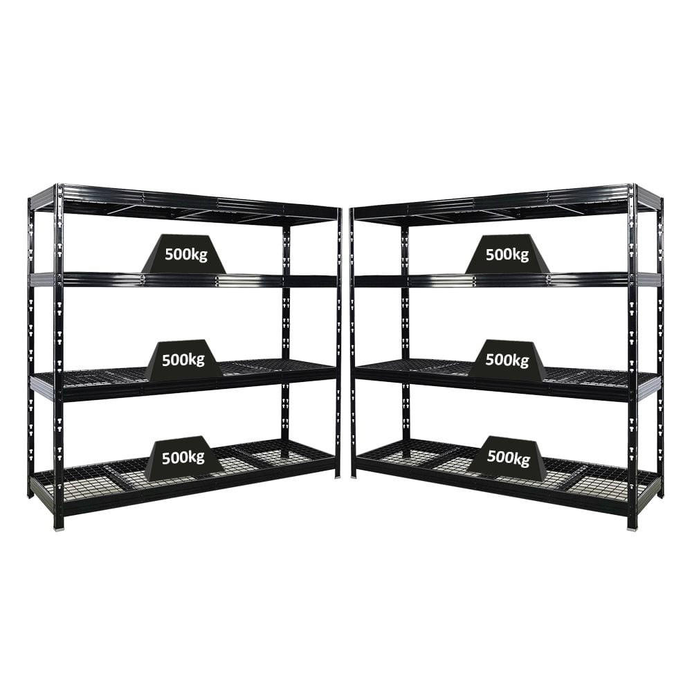 SCHWERLASTREGAL Rhino 2er-Set Stück 180x200x60 cm 4 Gitterrost-Ebenen Fachlast 500 kg Schwarz - Schwarz, Metall (200/180/60cm) - PROREGAL