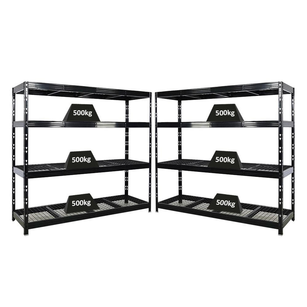 SCHWERLASTREGAL Rhino 2er-Set Stück 180x200x60 cm 4 Gitterrost-Ebenen Fachlast 500 kg Schwarz - Schwarz, Metall (200/180/60cm) - PROREGAL