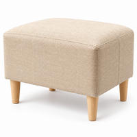 FUSSHOCKER Beige gepolstert Holzfüße - Beige, Holz/Textil (61/42/41cm) - Relaxdays
