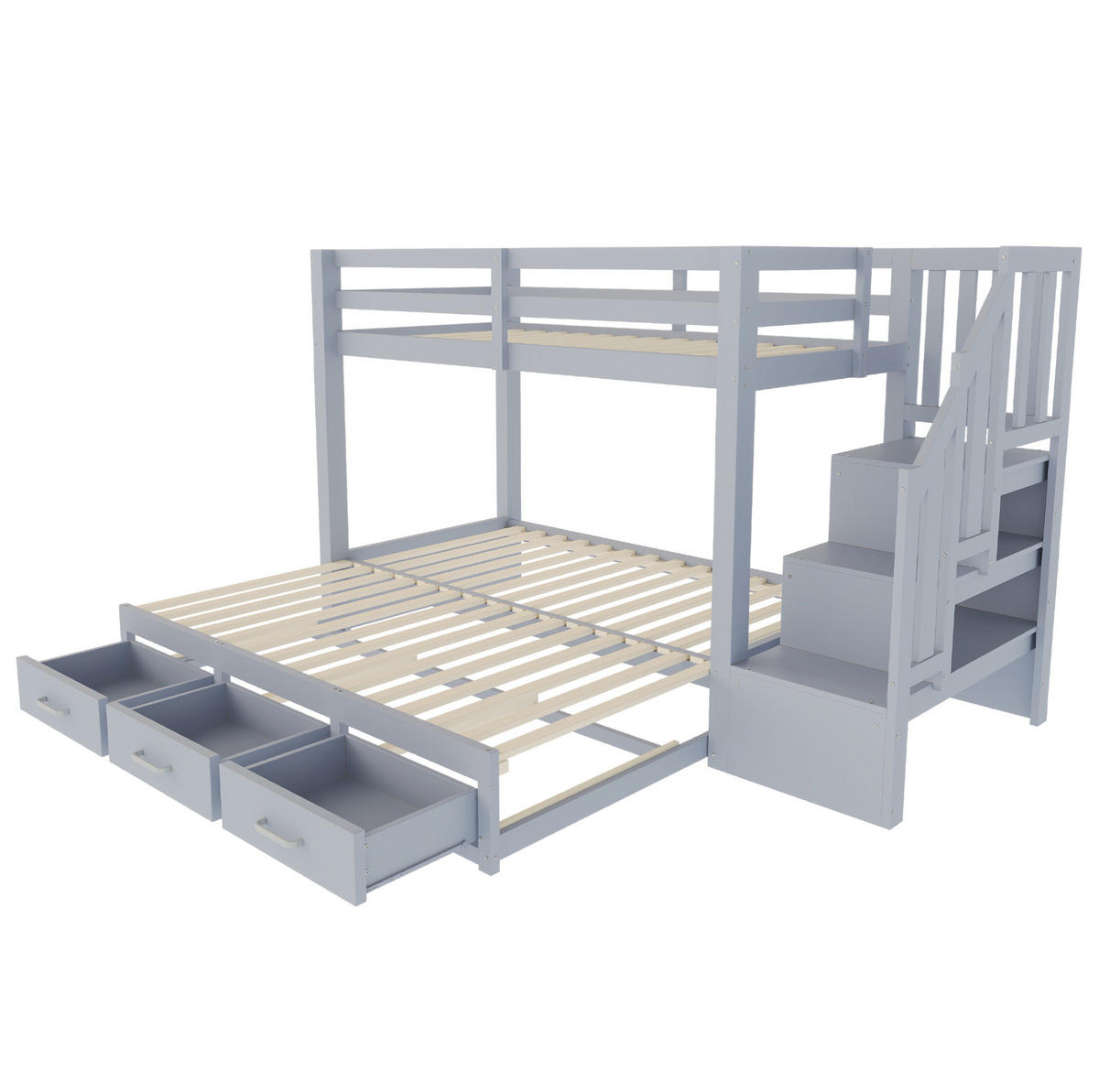 ETAGENBETT 90/200 cm aus Kiefernholz und MDF mit Ausziehbett und Stauraumleiter Grau - Grau, Holz (90/200cm) - Modenvie