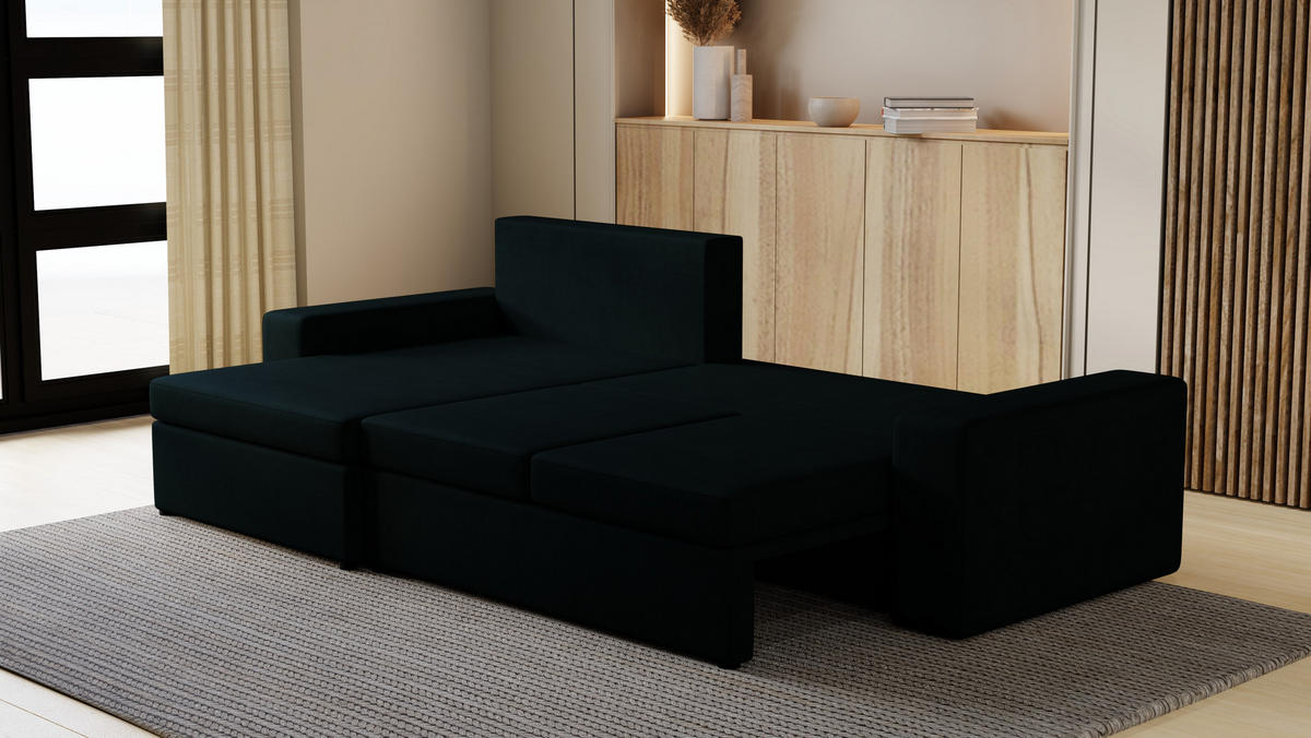 ECKSOFA Paco mit Bettkasten und Schlaffunktion, L-Form/XL-Form, Velourstoff, Universal - Anthrazit, Holzwerkstoff (276/145cm) - 4ALL HOME