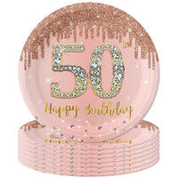 PAPPTELLER 16-teiliges Set 50. Geburtstag Rosa Roségold 22,9 cm - Rosa, Papier (22.9/1/22.9cm)