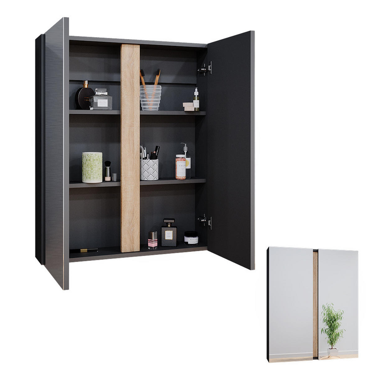 BADSPIEGELSCHRANK Gloria Anthrazit 70.4 x 84 cm mit 2 Türen - Anthrazit/Sonoma Eiche, Holzwerkstoff (70.4/84/15.9cm) - Vicco