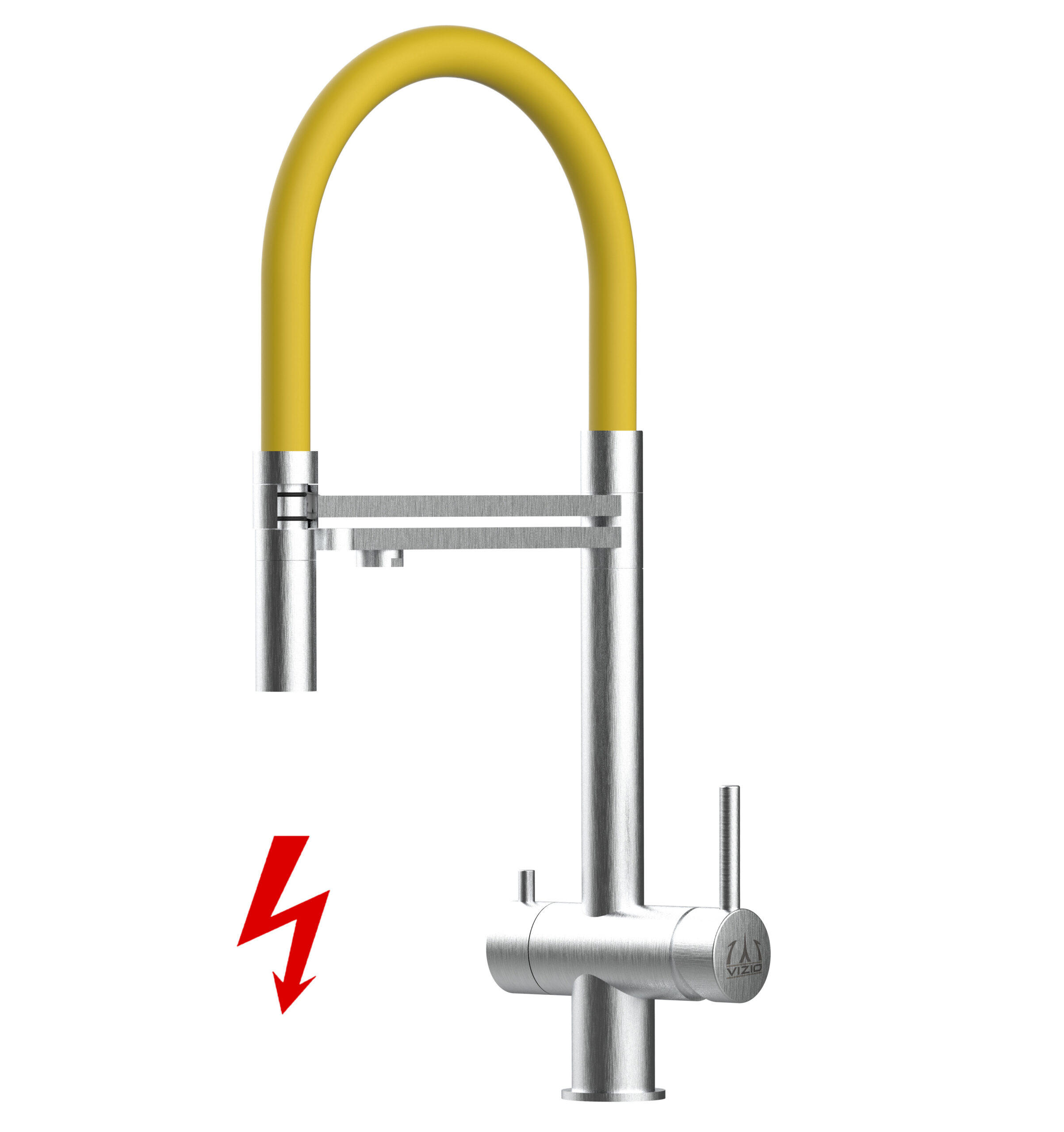 NIEDERDRUCK-3-WEGE-KÜCHENARMATUR, Edelstahl Massiv aus Chirurgenstahl, Gebürstet und Gelb, 2-Strahl-Brause - Gelb, Metall (24/49/24cm) - VIZIO