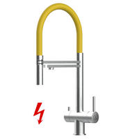 NIEDERDRUCK-3-WEGE-KÜCHENARMATUR, Edelstahl Massiv aus Chirurgenstahl, Gebürstet und Gelb, 2-Strahl-Brause - Gelb, Metall (24/49/24cm) - VIZIO