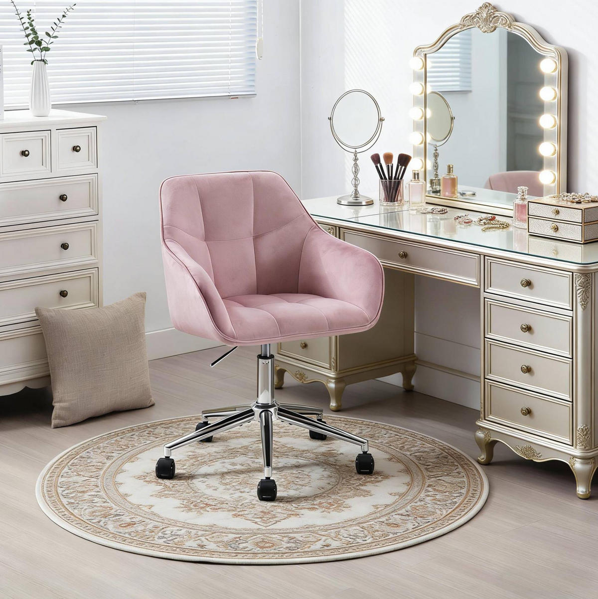 BÜROSTUHL höhenverstellbar drehbar Samt Pink - Pink, Metall (40.5/40/61cm) - Meubliv