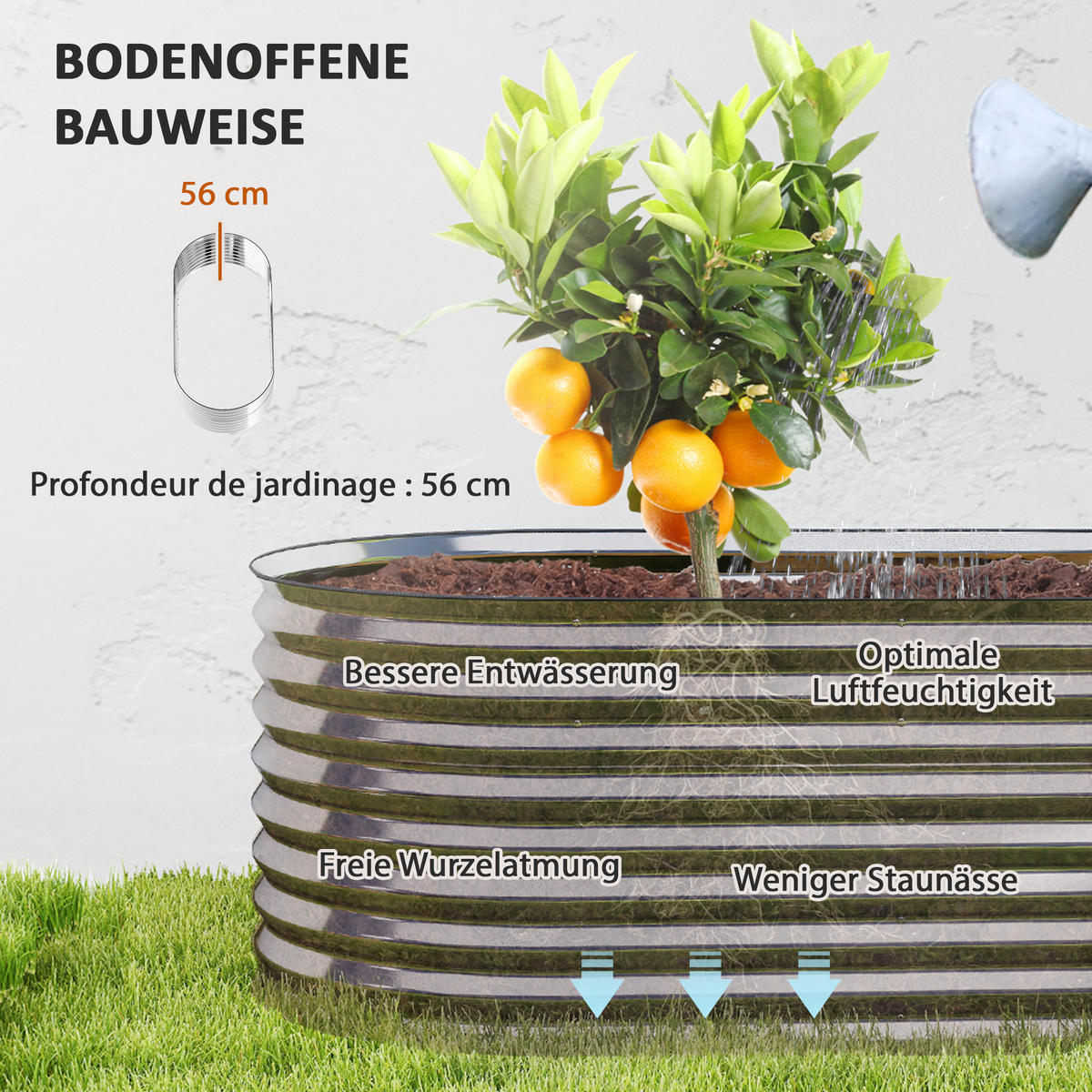HOCHBEET aus Stahl, Pflanzbeet Frühbeet Gartenbeet stapelbar Blumenkasten - Dunkelgrau, Metall (80/56/160cm) - Outsunny