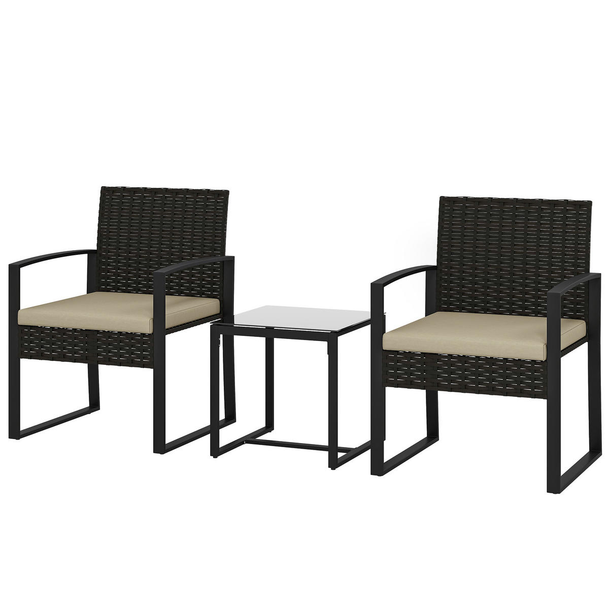 GARTENSITZGRUPPE 2er-Set DE-13702 mit Glastisch Braun - Braun, Metall - ComfortXL