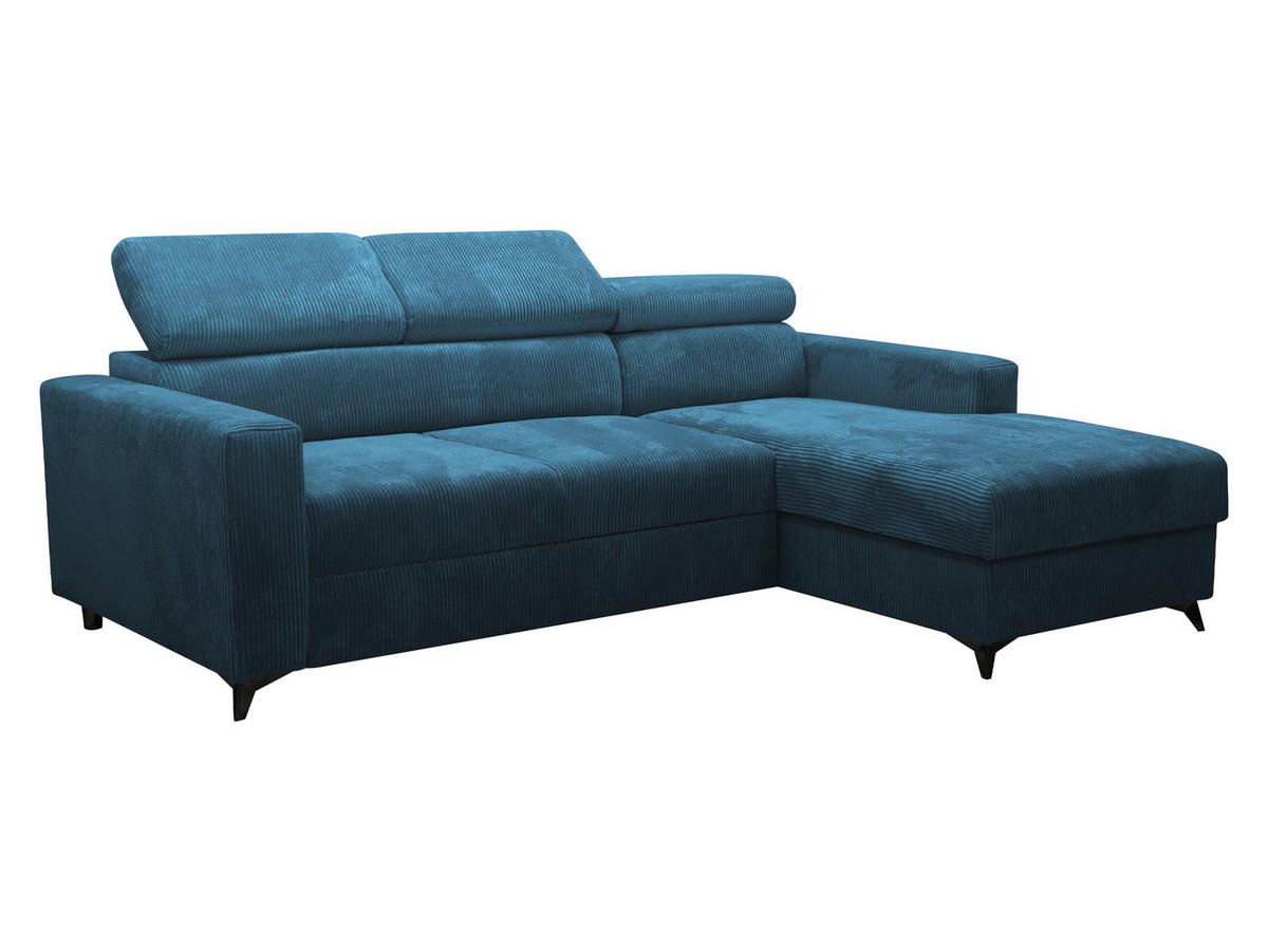 ECKSOFA Milano Premium Cord, Seite: Rechts 2R+LC - Blau/Schwarz, Holz/Textil (236/172cm) - MIRJAN24