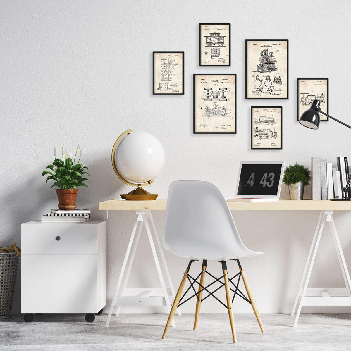 POSTER Set Mit 6 Plakaten Mit Zug Patenten Im Vintage Stil A3 & A4 Schwarzer Rahmen - Schwarz, Papier (29/3cm) - Nacnic