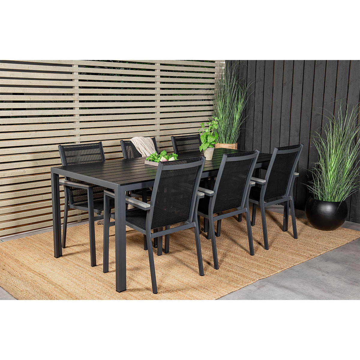 GARTENSET, Break, Tisch Schwarz, Stühle Schwarz, HDPE, 90 x 205 x 74 cm, 7-teilig - Schwarz, Kunststoff - ebuy24