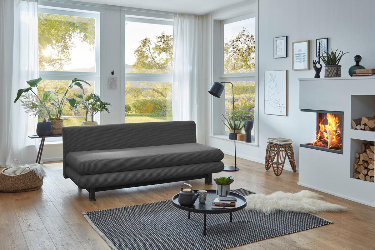 SOFA Flair, mit Schlaffunktion und Stauraum - Anthrazit, Textil (196/93/92cm) - Betten-ABC
