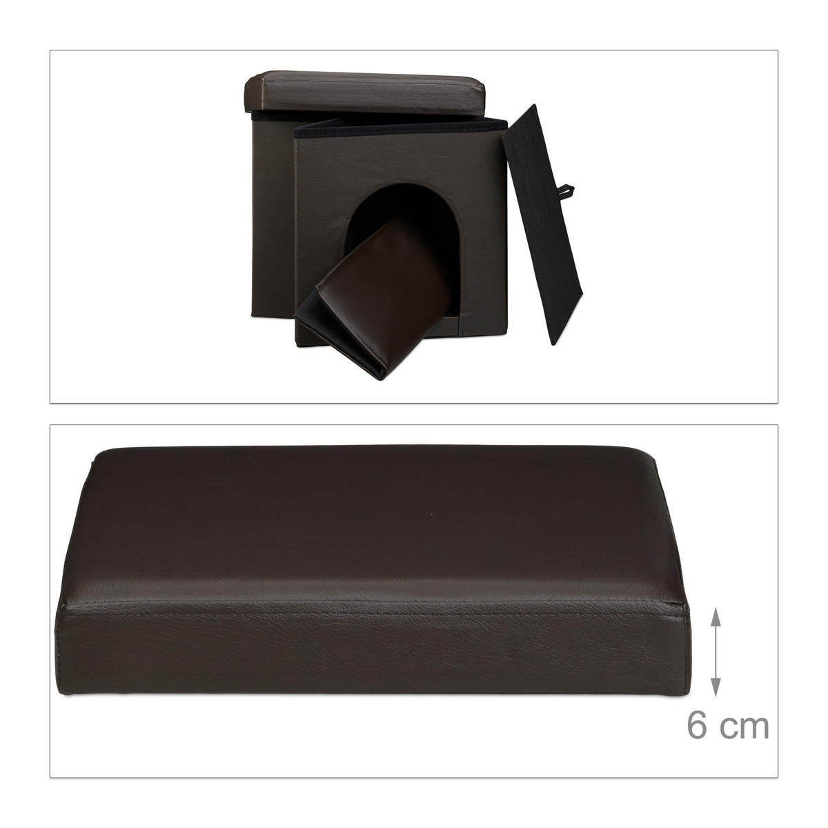 HUNDEBOX Sitzhocker - Dunkelbraun, Holzwerkstoff/Kunststoff (38/38/38cm) - Relaxdays