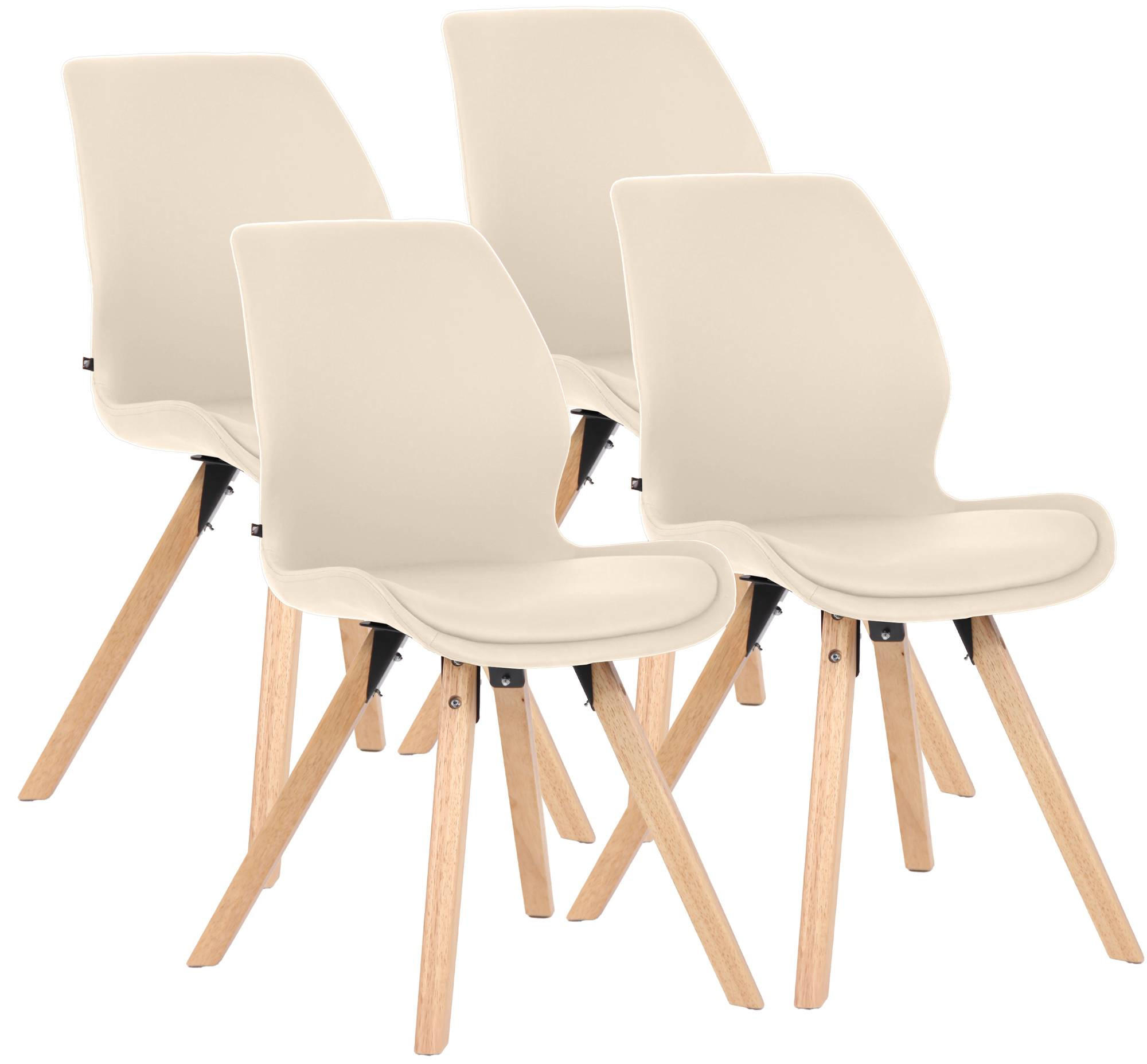 STUHL 4er Set Lederlook Creme - Eukalyptusholzfarben/Creme, Holz/Textil (49/87/58cm) - CLP