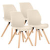 STUHL 4er Set Lederlook creme - Eukalyptusholzfarben/Creme, Holz/Textil (49/87/58cm) - CLP