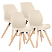 STUHL 4er Set Lederlook Creme - Eukalyptusholzfarben/Creme, Holz/Textil (49/87/58cm) - CLP