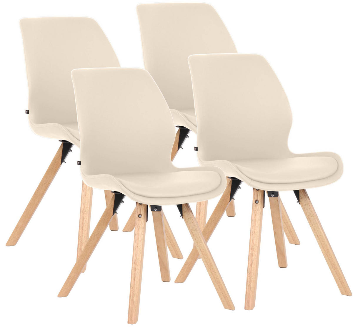 STUHL 4er Set Lederlook Creme - Eukalyptusholzfarben/Creme, Holz/Textil (49/87/58cm) - CLP