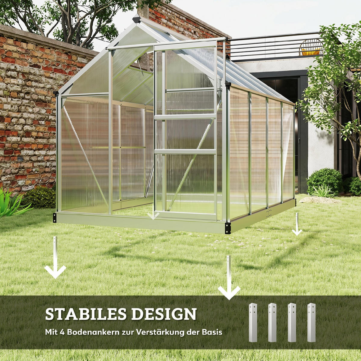 GEWÄCHSHAUS Aluminiumlegierung Polycarbonat Silber - Silberfarben, Metall (252/201/190cm) - Outsunny