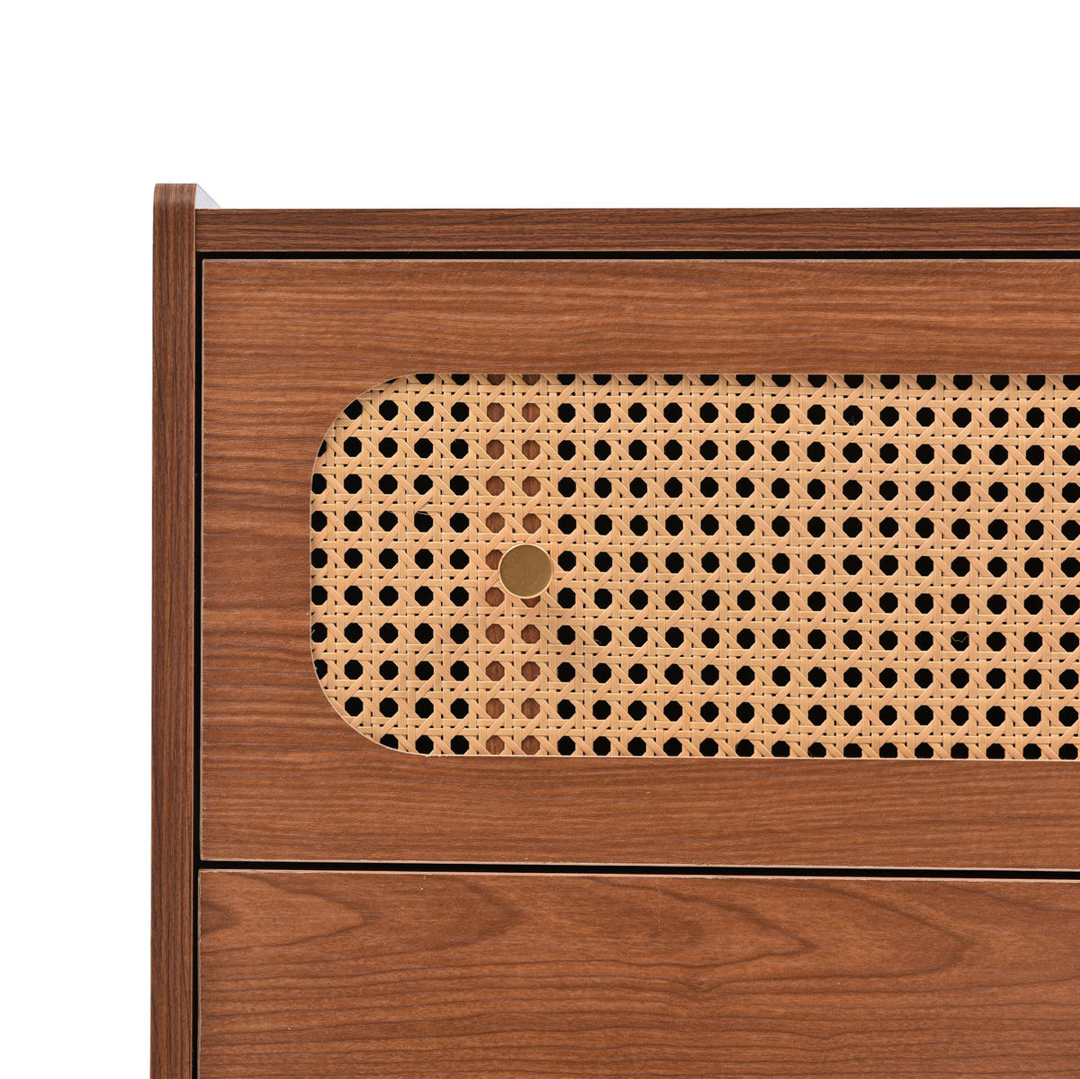 KOMMODE aus Spanplatte und Metall 120x40x90 cm Nussbaum mit 6 Schubladen und Rattanfronten - Nussbaumfarben, Holzwerkstoff (40/90/120cm) - IVMEU
