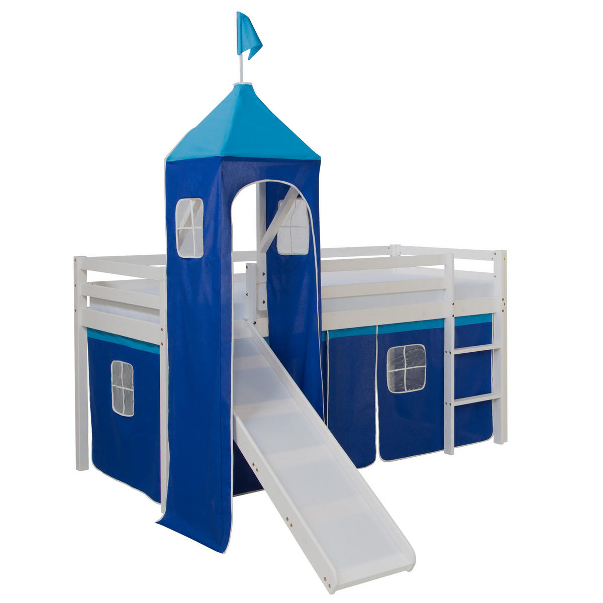 HOCHBETT 90/200 in Blau mit Lattenrost + Matratze - Blau/Weiß, Holz - Homestyle4u