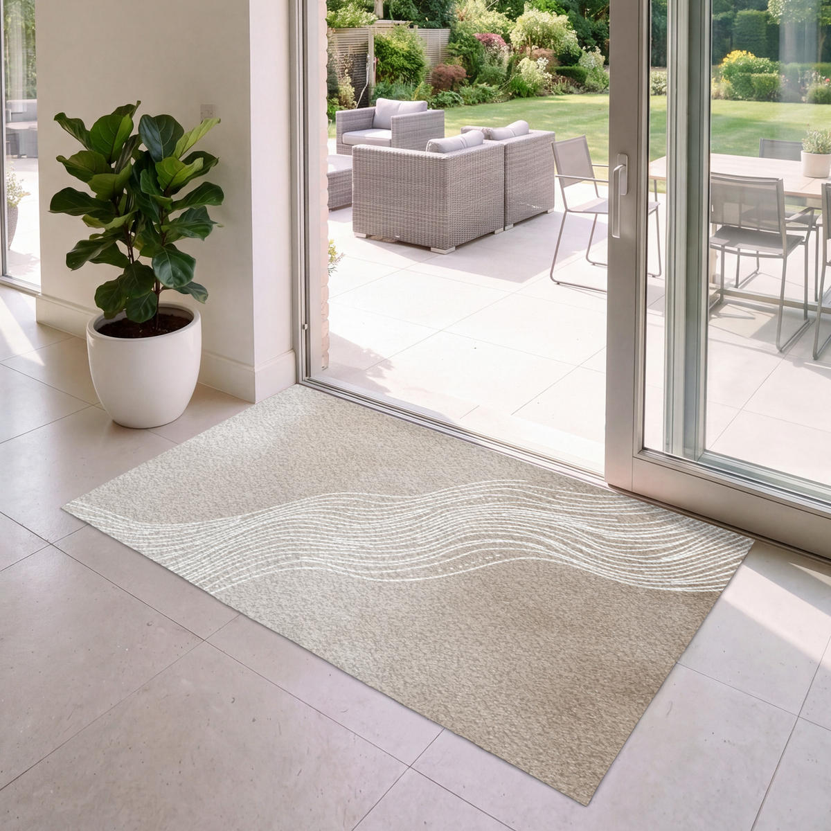 FUSSMATTE Wellenlinien - Fließend - Sandfarben Fußabtreter 150x90 cm - Beige, Kunststoff (150/90cm) - MuchoWow