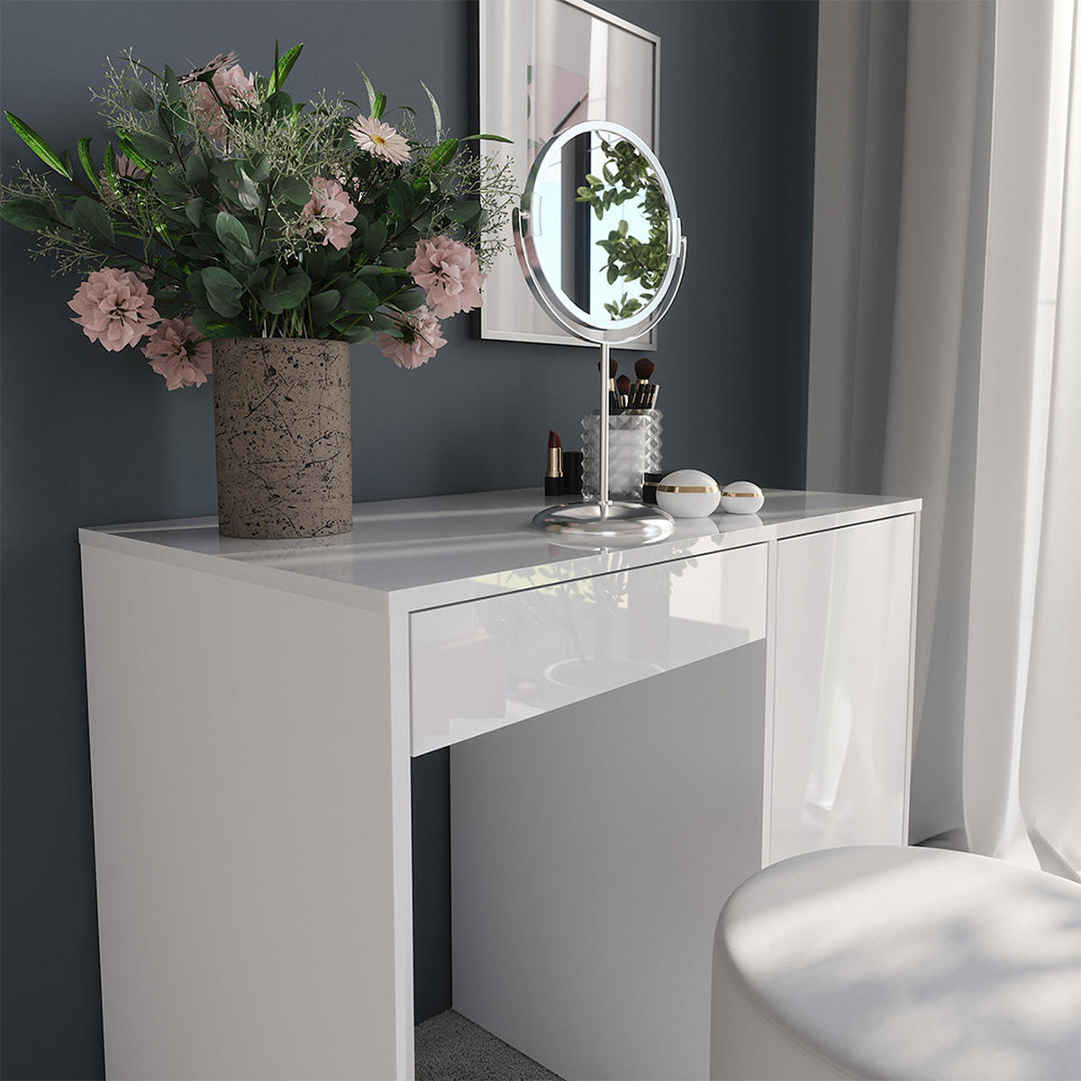 TOALETNÍ STOLEK Sherry Bílá/bílý vysoký lesk - vysoce lesklá bílá, kompozitní dřevo (89.8/76/50.1cm) - Vicco