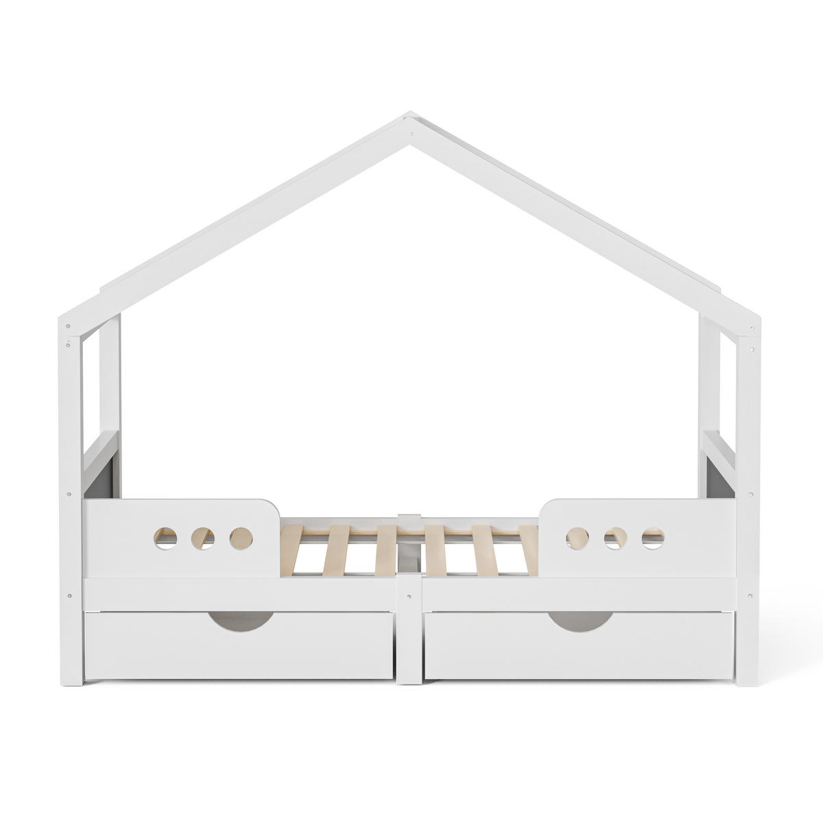HAUSBETT mit Dachdesign 90/200 cm weiß mit 2 großen Schubladen - Weiß, Holz (90/200cm) - OKWISH
