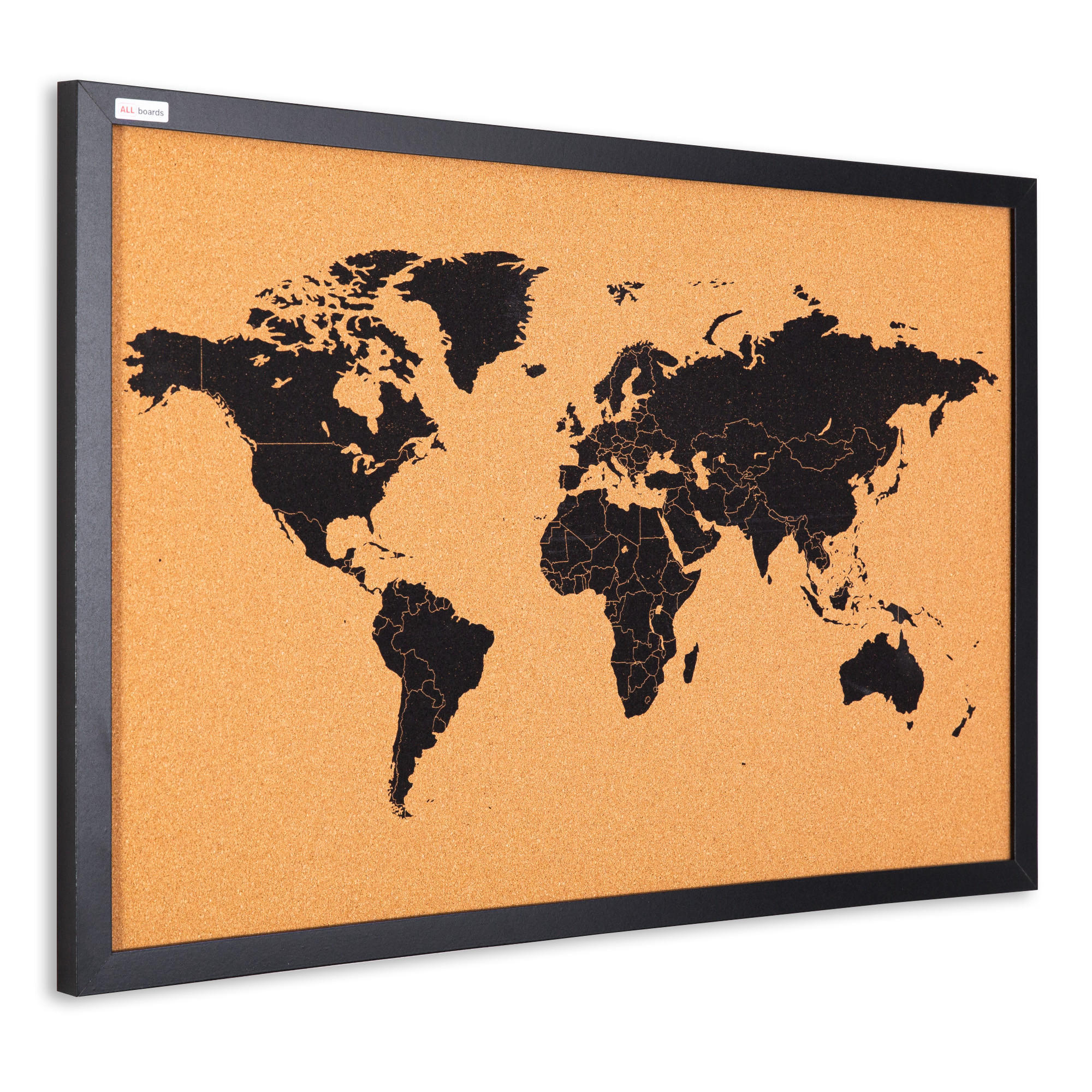 KORKTAFEL WELTKARTE, lackierter Holzrahmen, SCHWARZ, 60x40 cm - Braun, Holz (60/40/2cm) - ALLboards