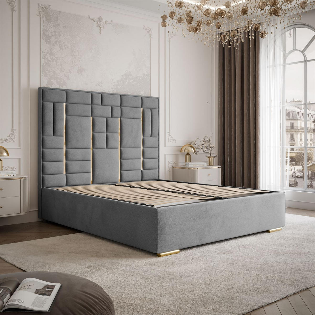 POLSTERBETT BRIGITTE GOLD mit Bettkasten 140x200 cm Element 23 - Grau, Textil (140/200cm) - Lookway