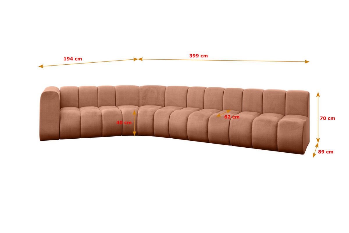 ECKSOFA modulares Sofa Karex-L2 - 399x194x70 cm Apricot - Koralle, Holzwerkstoff/Textil (399/194cm) - ALTDECOR