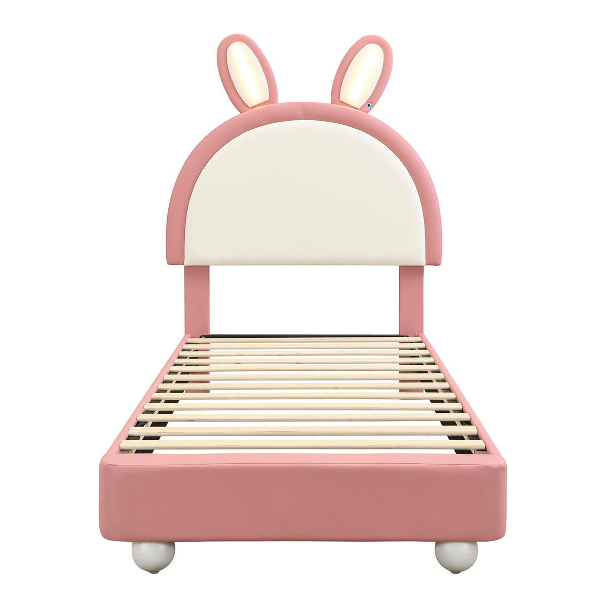 KINDERBETT 90/200 cm in Rosa/Weiß mit LED-Beleuchtung und Hasen-Kopfteil - Weiß, Kunststoff (90/200cm) - Flora Grace