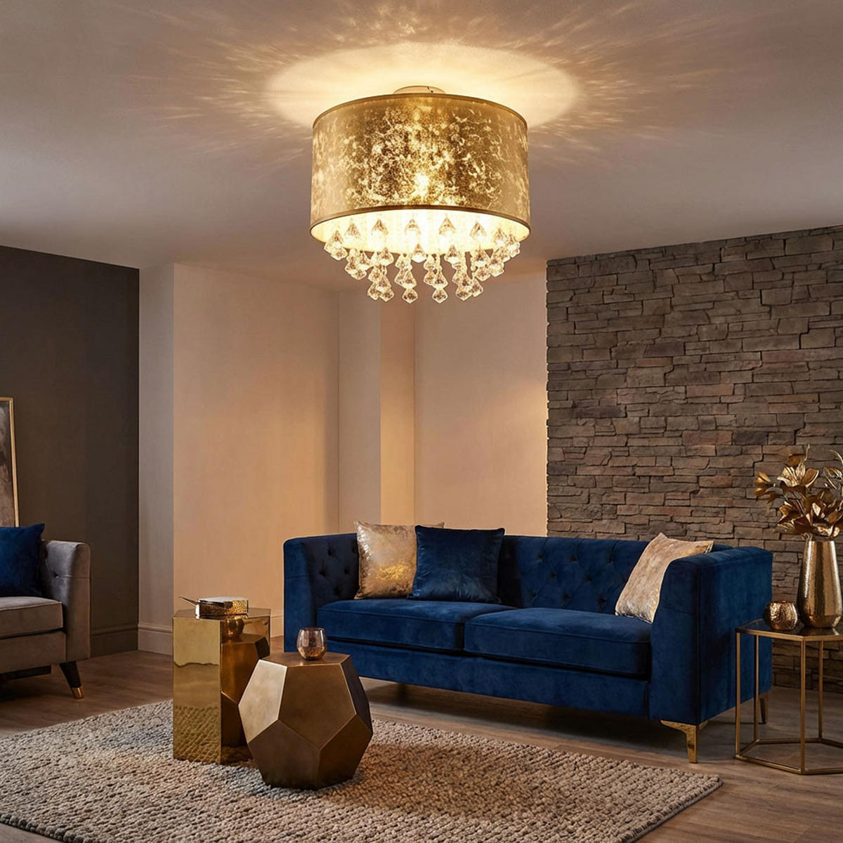 LED DECKENLEUCHTE AMY Textil Gold - Goldfarben, Metall (40/40/38cm) - Globo Lighting