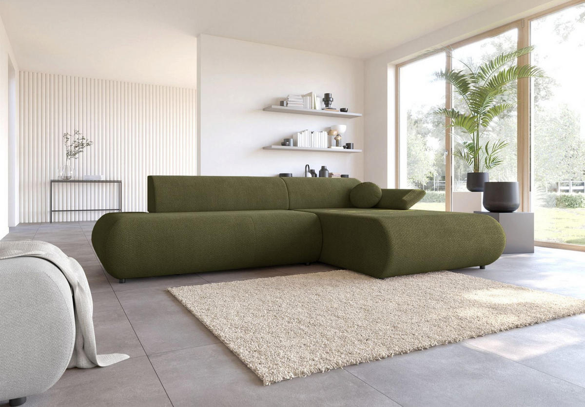 ECKSOFA Armone Olivgrün Chenille - Schwarz/Olivgrün, Kunststoff/Textil (173.5/286cm) - Selsey