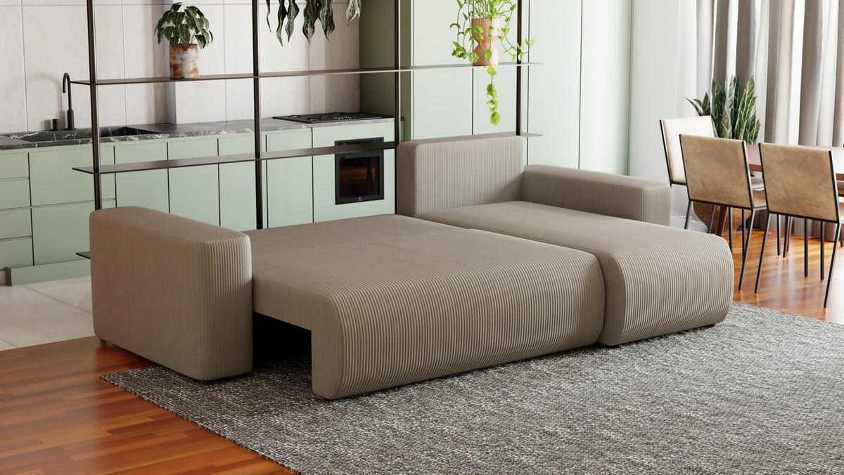 ECKSOFA Travis mit Bettkasten und Schlaffunktion, L-Form, Cord, Universal - Beige, Holzwerkstoff (248/148cm) - 4ALL HOME