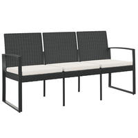 GARTENBANK 3-Sitzer mit Kissen Schwarz PP-Rattan - Anthrazit, Kunststoff (152.5/77.5/57cm) - furnicato