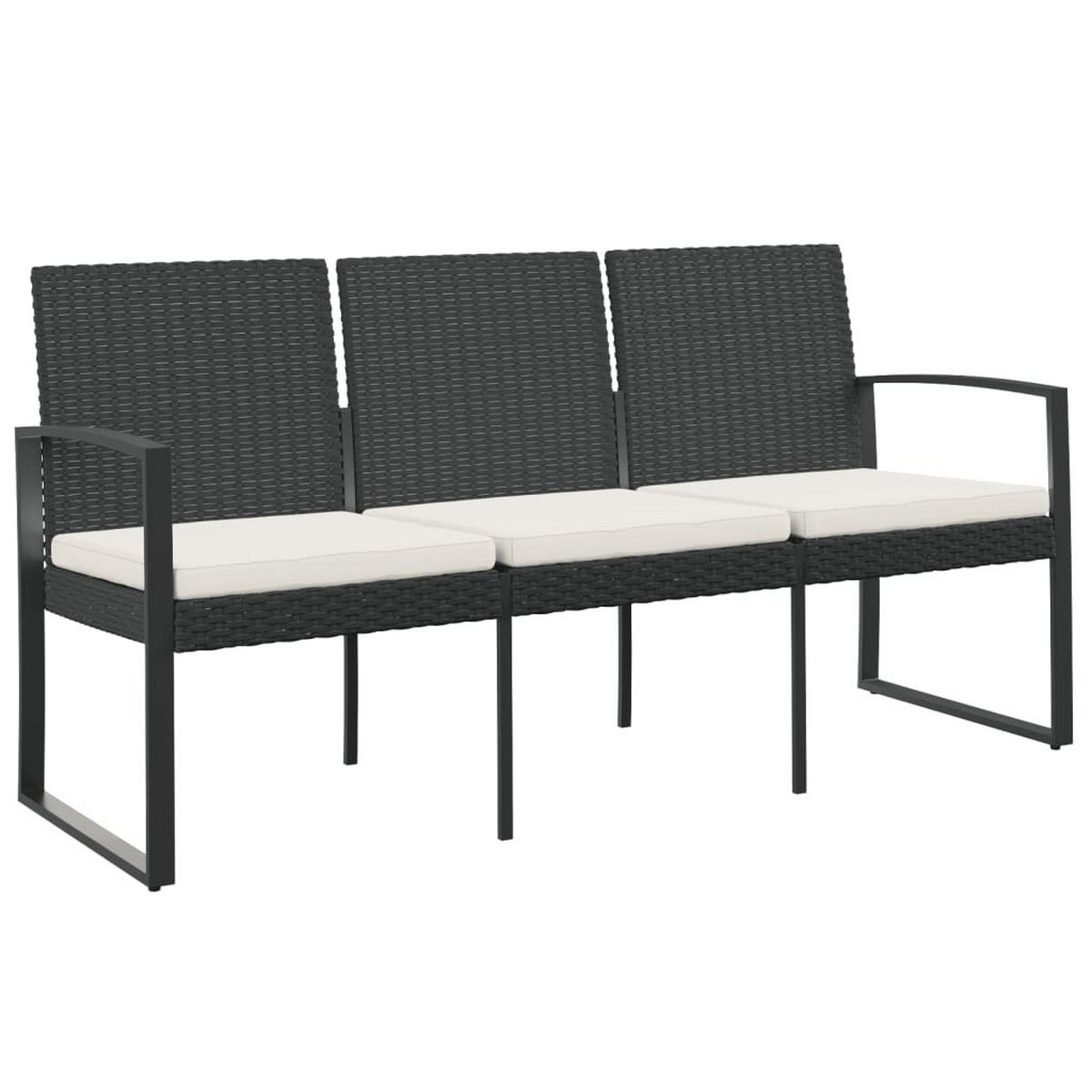 GARTENBANK 3-Sitzer mit Kissen Schwarz PP-Rattan - Anthrazit, Kunststoff (152.5/77.5/57cm) - furnicato