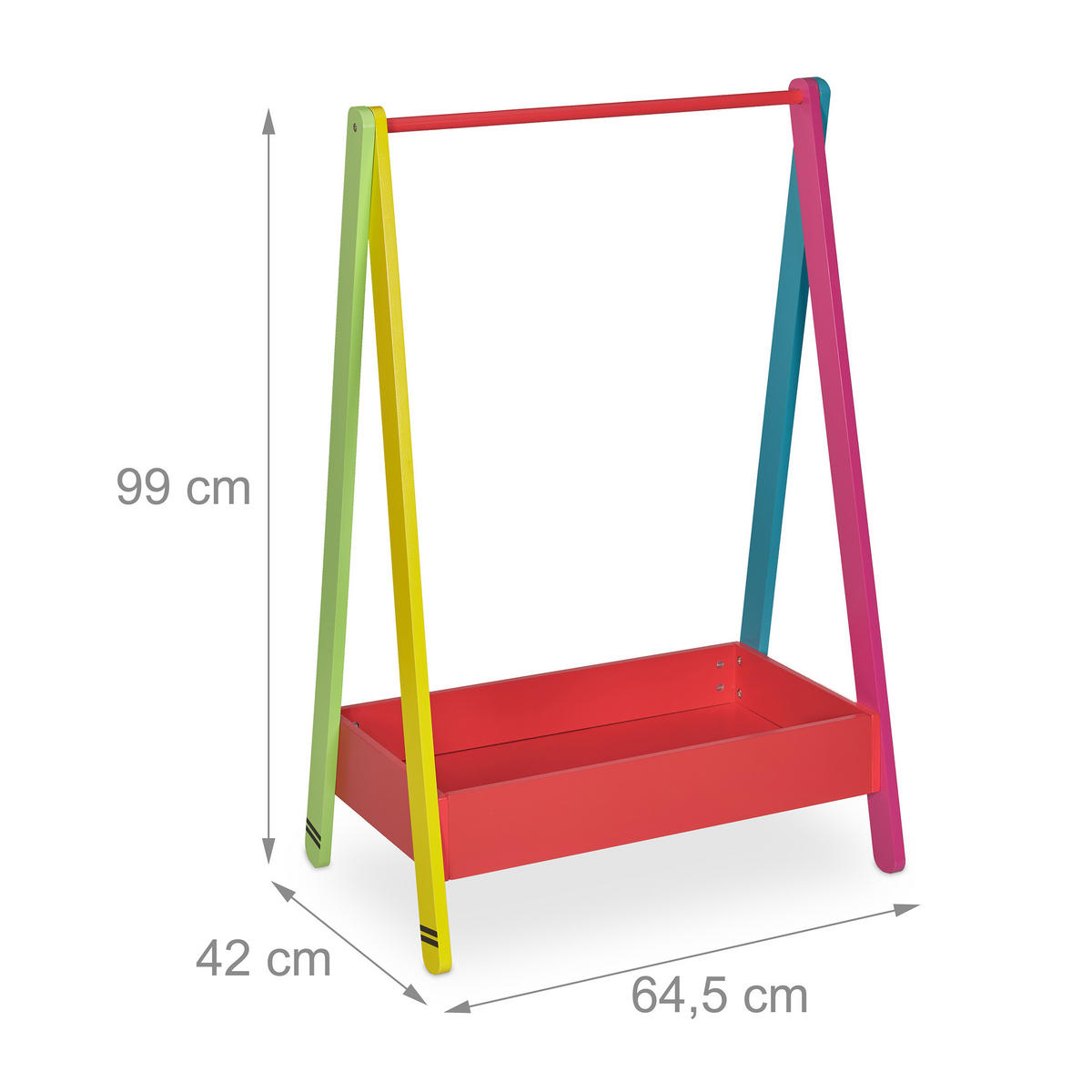 VĚŠÁK Vícebarevný pro děti s policí - různobarevná, dřevo/kompozitní dřevo (64.5/99/42cm) - Relaxdays