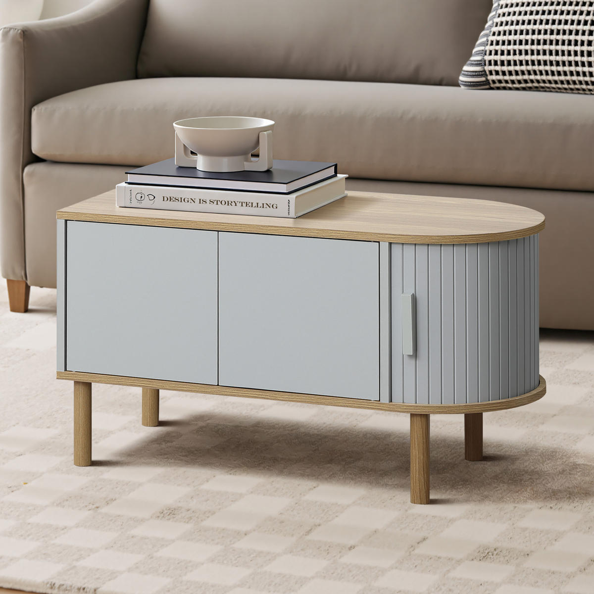 COUCHTISCH mit 2 Türen | B80 x T40 x H45 cm - Grau, Holzwerkstoff (40/80/45cm) - Hometopia