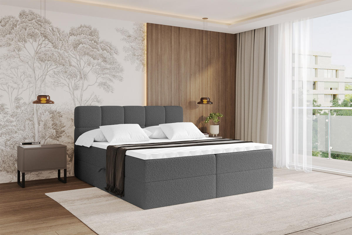 BOXBETT mit Matratze H3 - FAMA - 140x200 cm Grau Quelle - Schieferfarben, Holzwerkstoff (140/200cm) - ALTDECOR