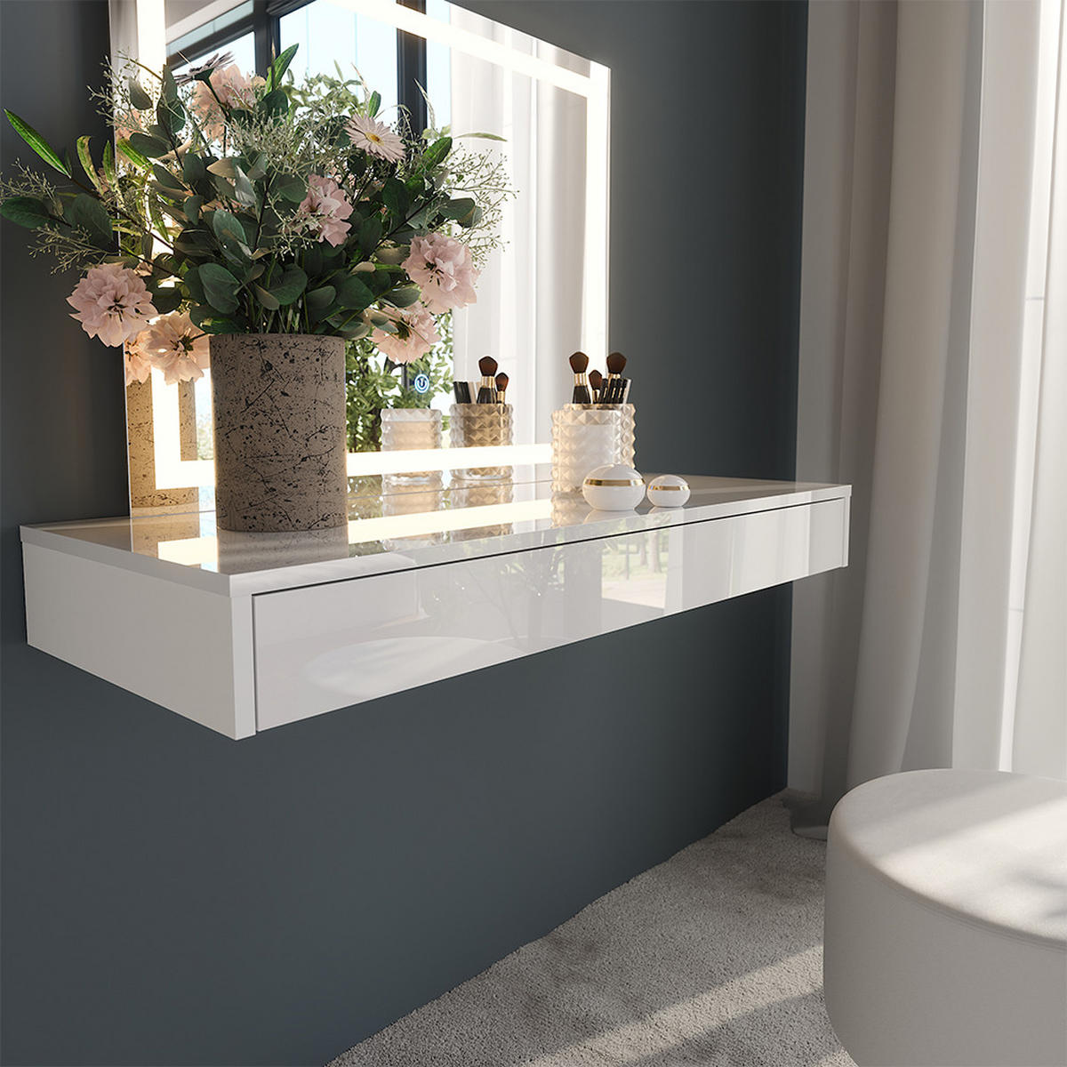 TOALETNÍ STOLEK Sherry Bílá - bílá, kompozitní dřevo (100/12/40.1cm) - Vicco