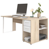 SCHREIBTISCH-SET Eiche, weiß, Büromöbel mit Schreibtisch und Container - Eichefarben/Weiß, Holzwerkstoff/Kunststoff (80/189/73cm) - Parisot Meuble