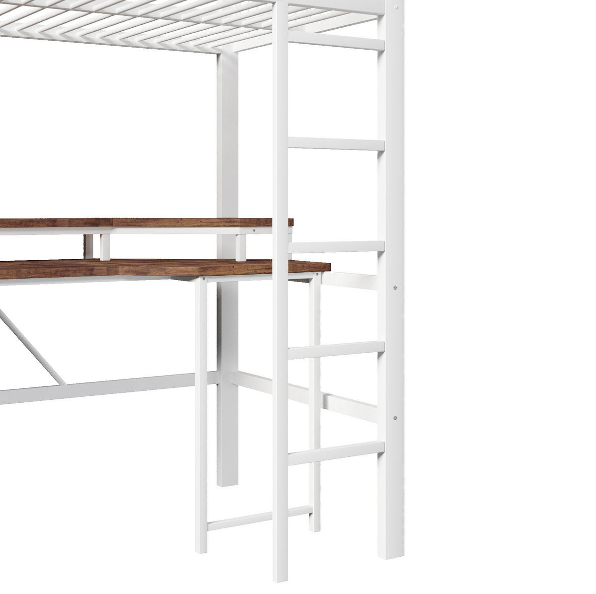 HOCHBETT 90/200 cm Weiß aus Metall und MDF mit Schreibtisch - Weiß, Metall (90/200cm) - OKMYHOME