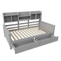 KINDERBETT 90/200 cm als Schlafsofa mit 2 Schubladen, Seitenregalen und Lattenrost aus Massivholz, Grau/Weiß - Grau, Holzwerkstoff (90/200cm) - Redom